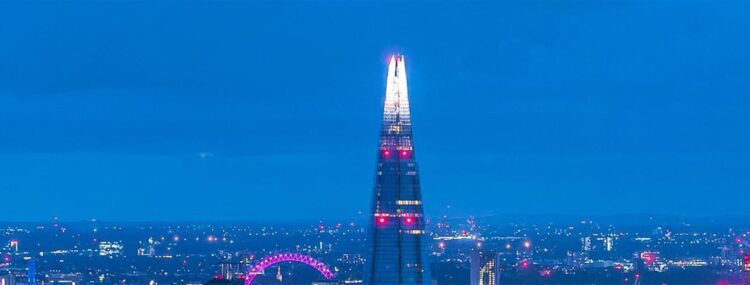 London skyline at night seen from The View from The Shard