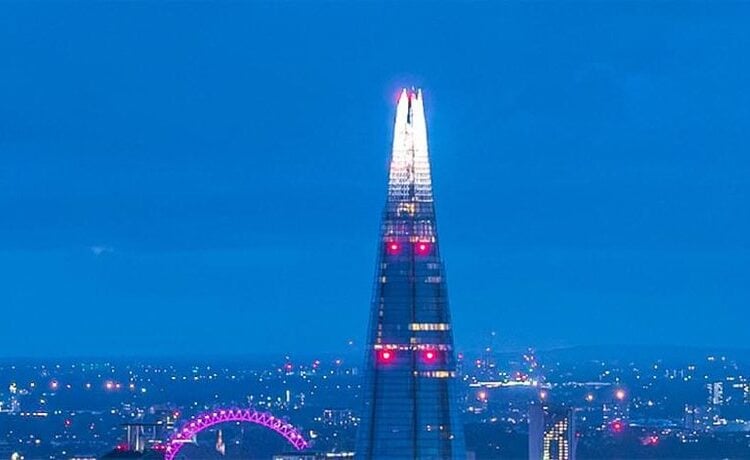 London skyline at night seen from The View from The Shard