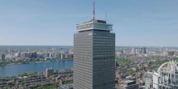 View Boston observation deck above the Boston skyline