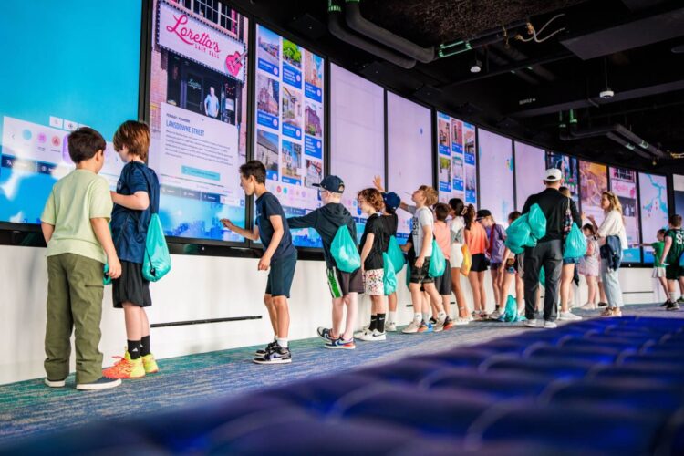 Children using interactive displays at View Boston