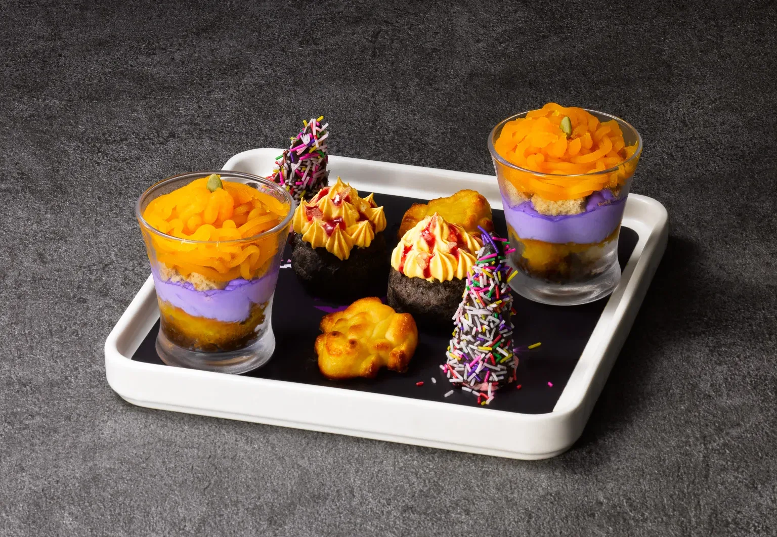 Halloween-inspired desserts and cream puff from the afternoon tea middle plate
