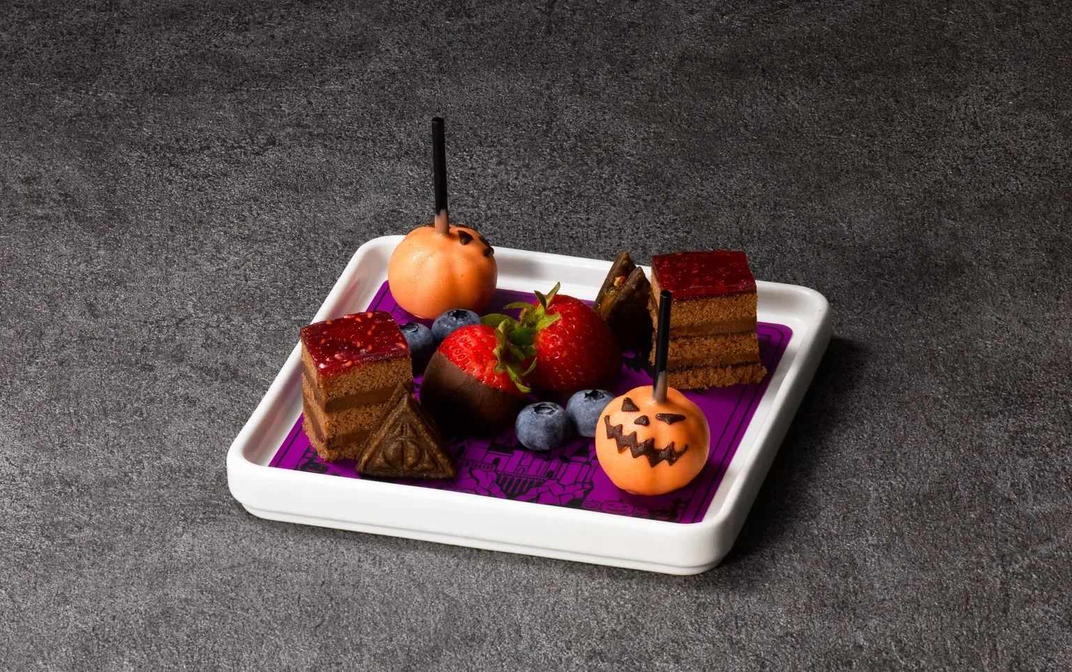Halloween-inspired cakes and sweets from the afternoon tea top plate