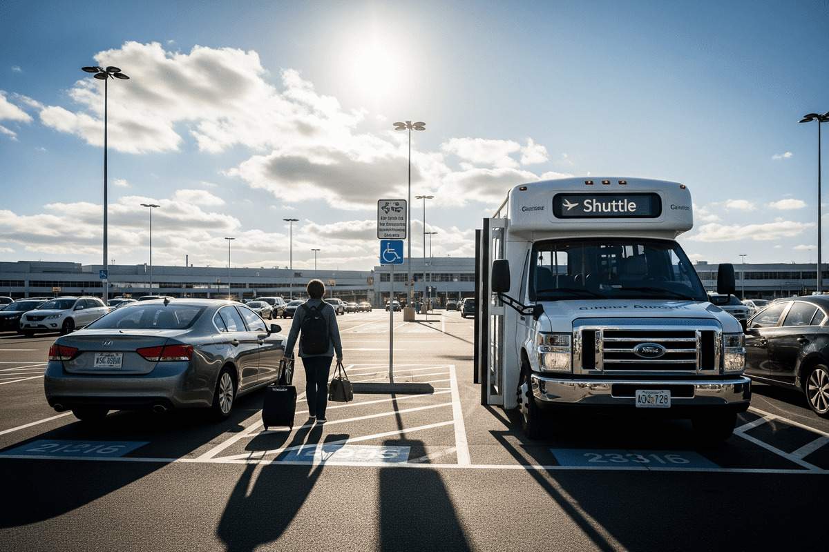 Car parked beside an airport transfer area