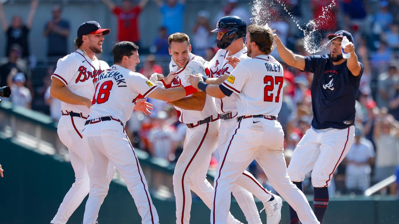 Atlanta Braves players celebrating on the field