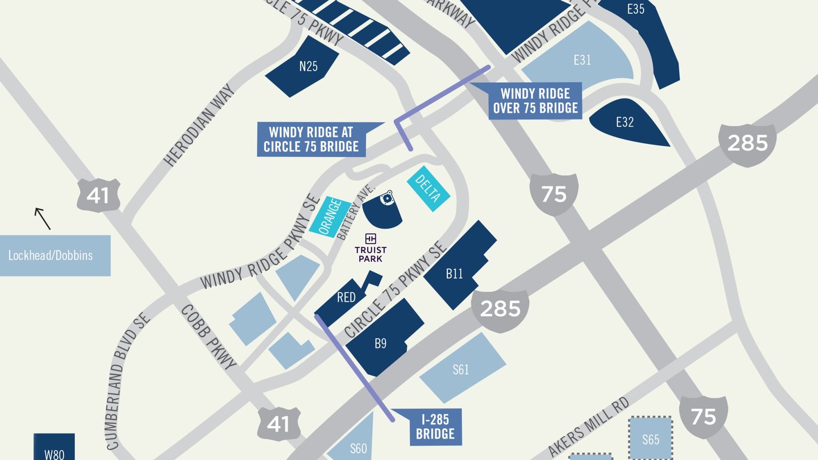 Truist Park parking map for Atlanta Braves visitors