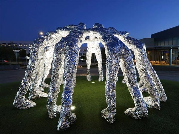 Sculptural Huddle artwork displayed at the stadium