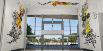 Colorful contemporary artwork in an AT&T Stadium gallery