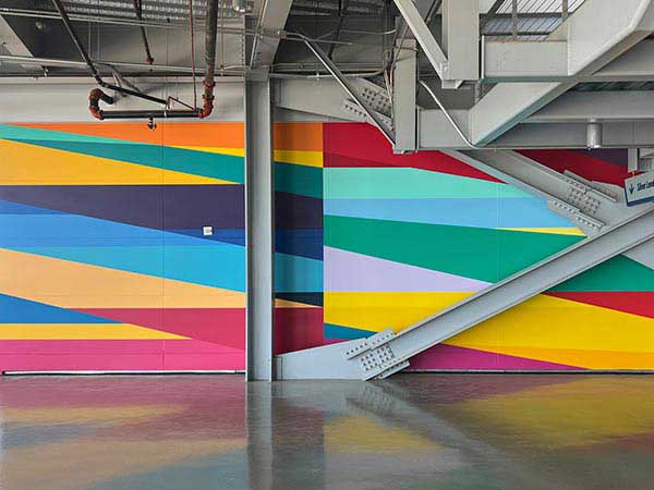 Colorful stadium wall mural from the Field of Play art collection