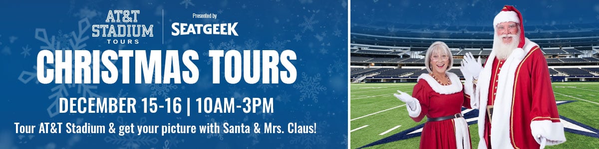 Holiday stadium tours banner at AT&T Stadium