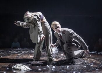 Cabaret performers Eva Noblezada and Reeve Carney in a staged scene