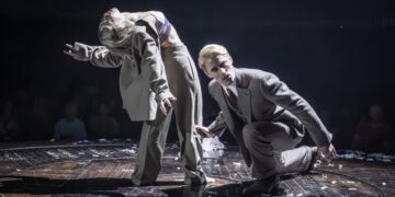 Cabaret performers Eva Noblezada and Reeve Carney in a staged scene