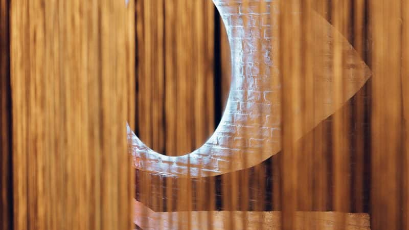A curtain and moon detail in the Cabaret setting