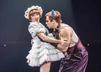 Cabaret performers in a stage scene