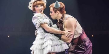 Cabaret performers in a stage scene