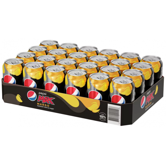 Pepsi Max Mango Getränkedosen in einem Vorratstray