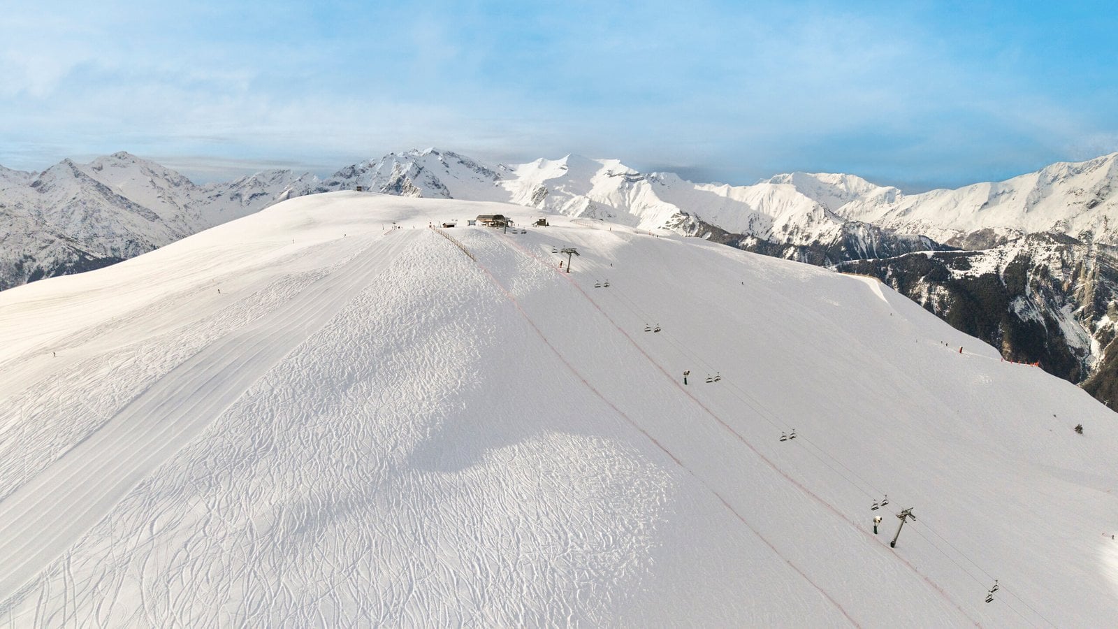Snowy ski terrain in the Alpine mountains