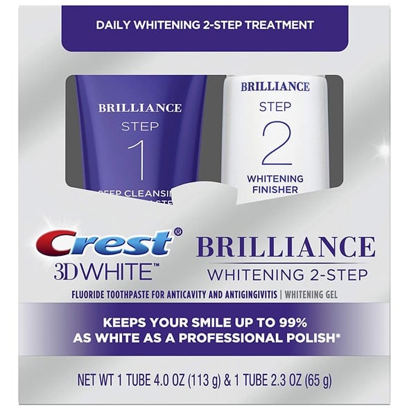 Crest 3D Brilliance toothpaste and whitening gel system pack