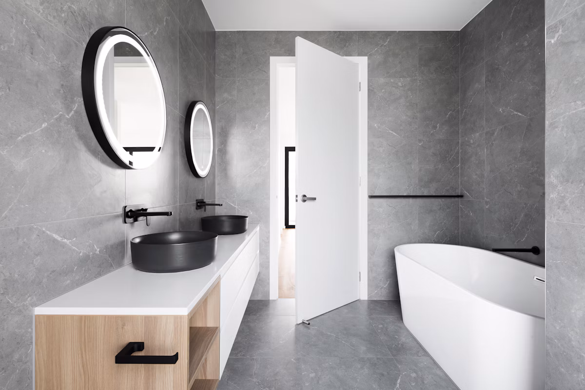 Dark framed shower enclosure