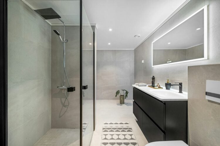 Contemporary bathroom with a glass shower enclosure