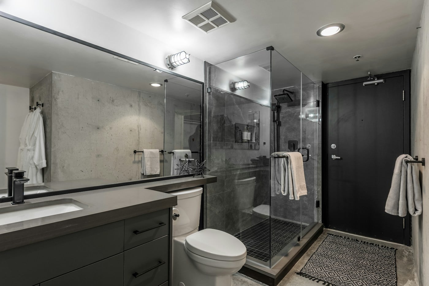 Bathroom shower in a tiled room