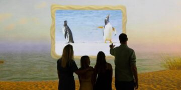 Comedy wildlife projection showing an animal beach habitat at Frameless