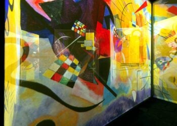 Visitors inside a colourful Frameless gallery installation