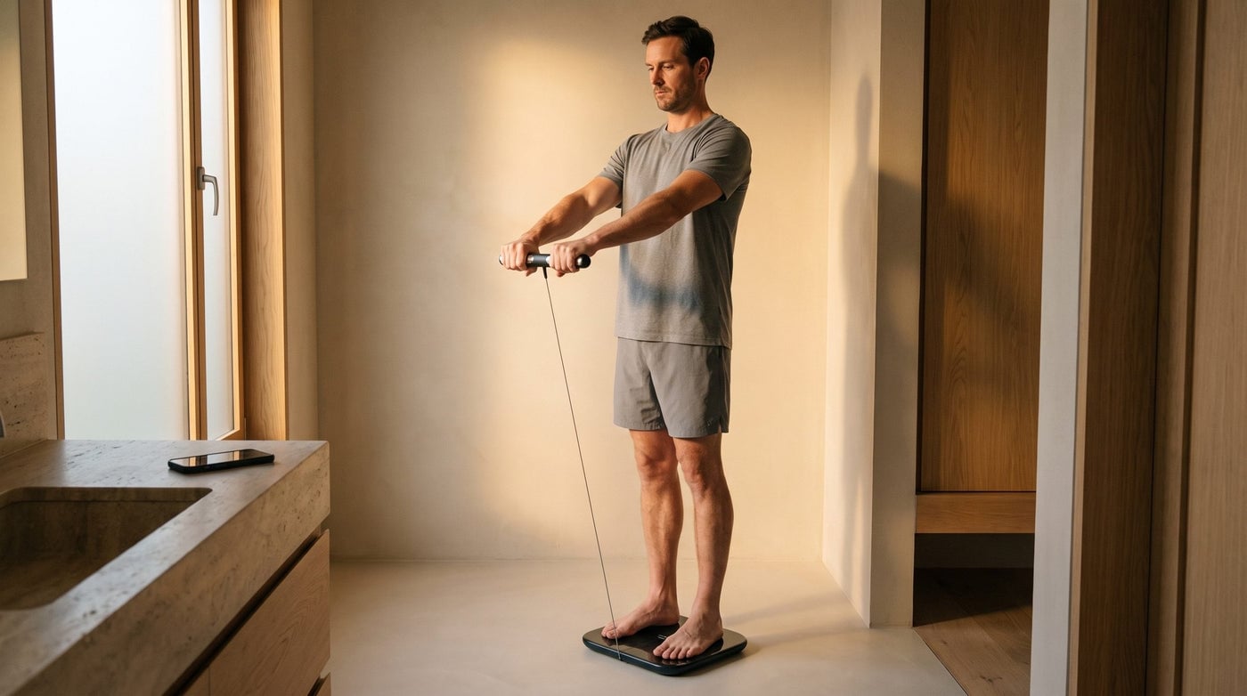 Person nutzt Hume Body Check am Morgen