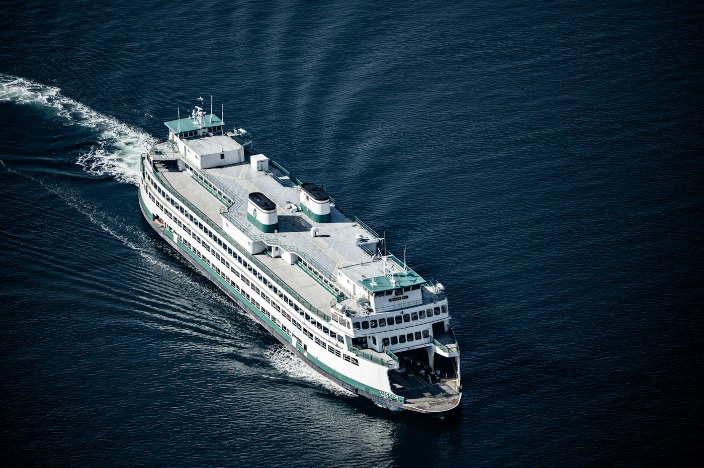 Vehicle ferry sailing across open water