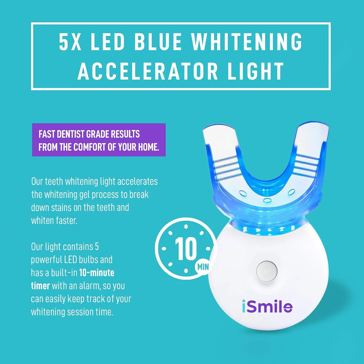 iSmile at-home teeth whitening kit with LED light and gel