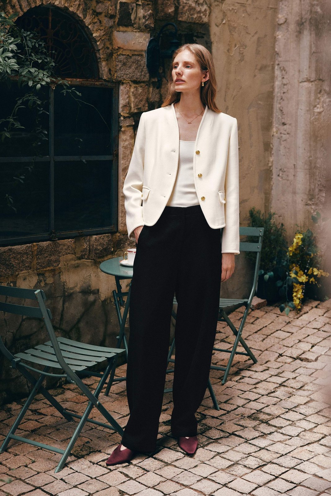 Geschwungener Kragen Blazer in Weiß