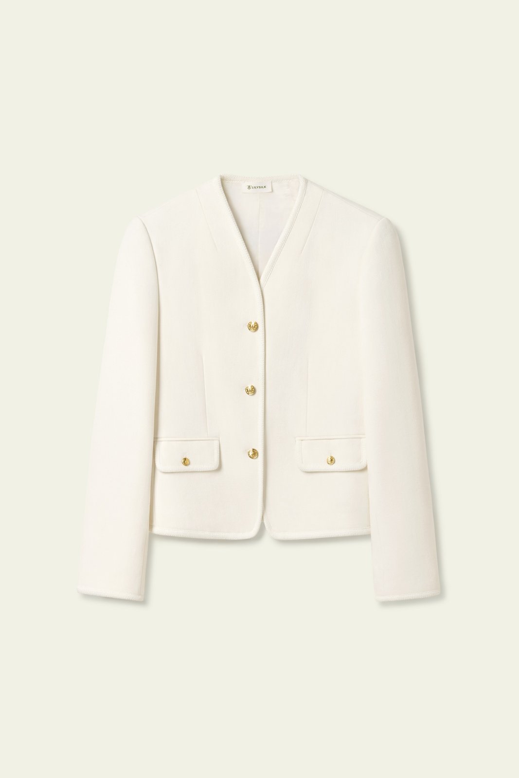 Weiße Curved Collar Jacket von Lilysilk