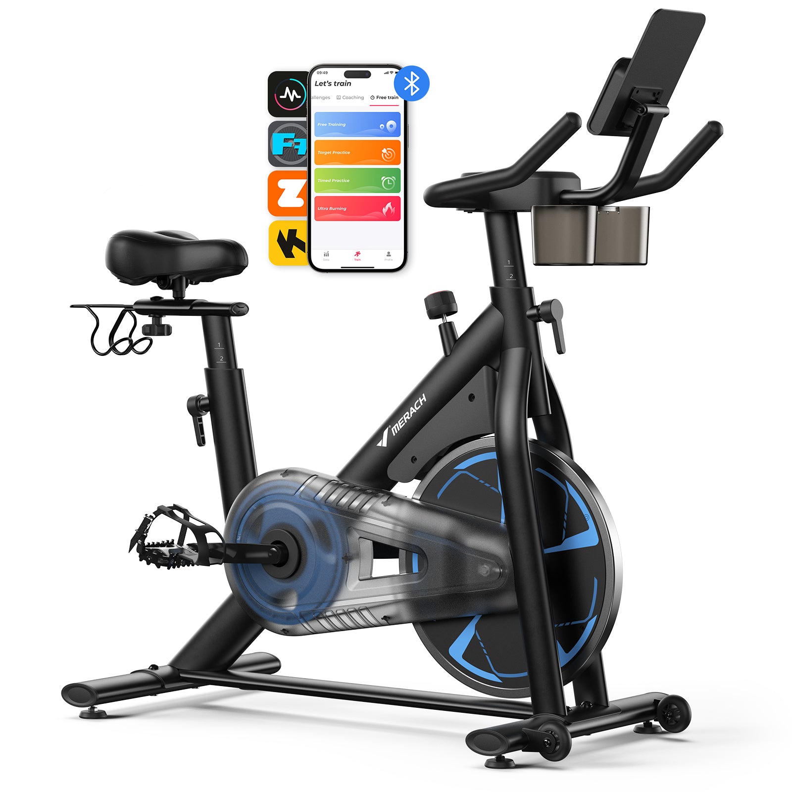 Merach S36 exercise bike photographed in a home setting