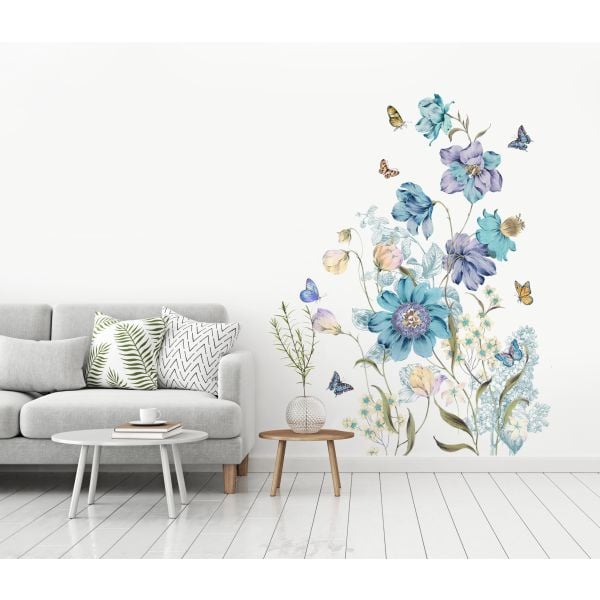 Namly Design Blue Flowers and Butterfly wall sticker