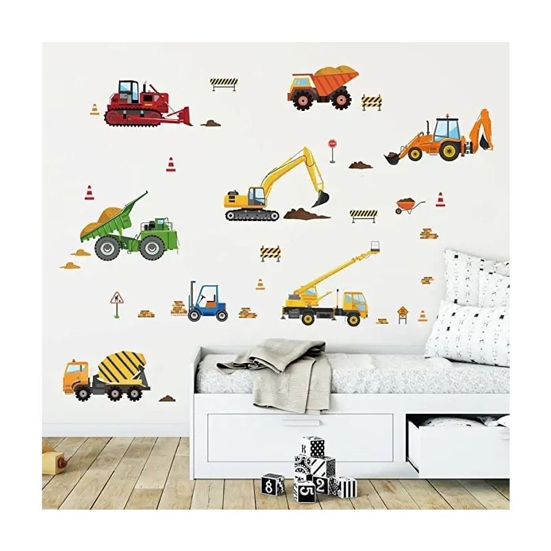 Construction vehicle wall sticker set for a child’s room