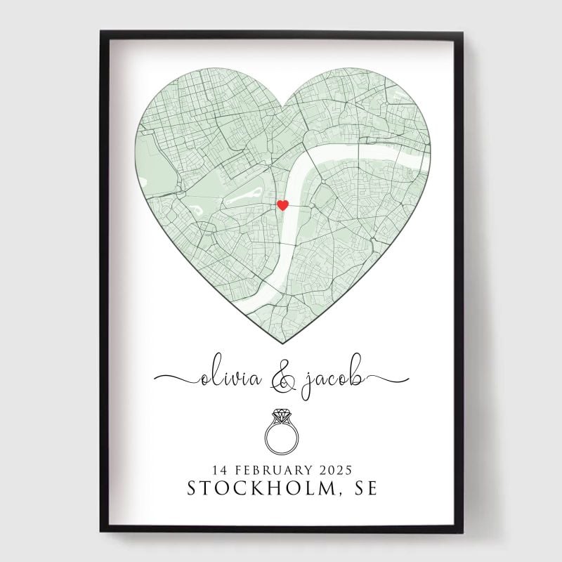 Namly Design personalised engagement heart map poster