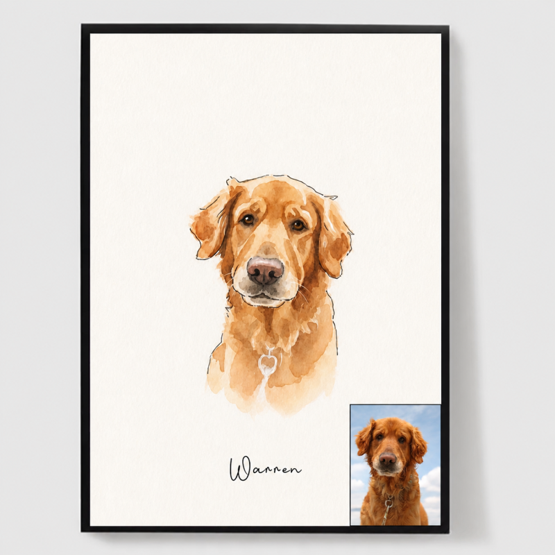 Minimalistic personalised pet watercolor portrait poster