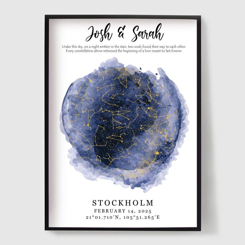 Personalised watercolor night sky star map poster