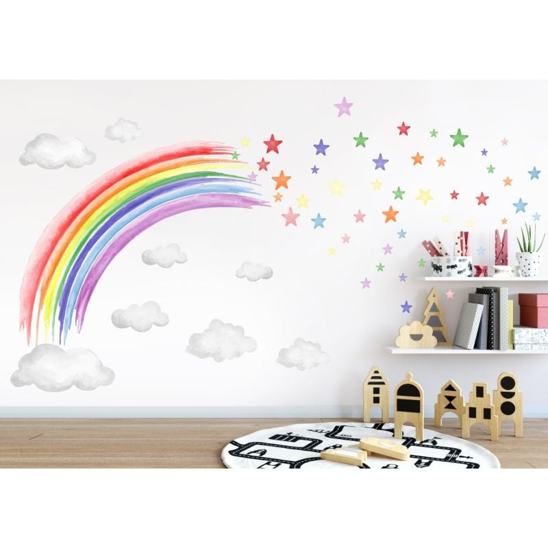 Rainbow and stars wall sticker composition
