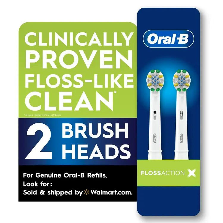 Oral-B FlossAction replacement brush heads in a two-count package