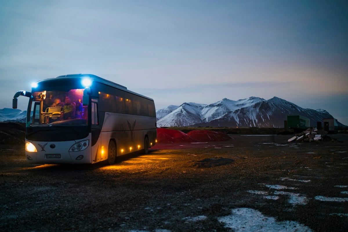 Passenger shuttle bus on a road