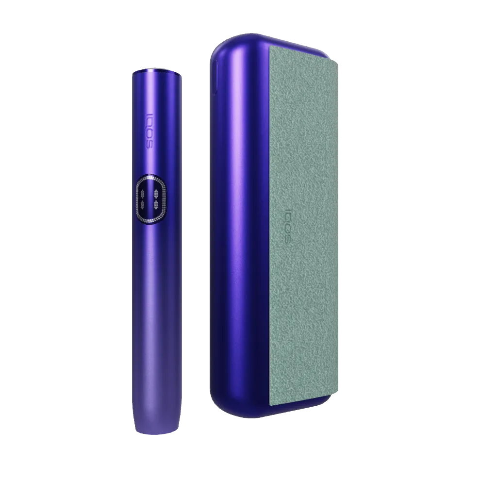 Dispositivo IQOS ILUMA i PRIME viola con cover verde acqua