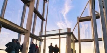 Visitors looking out across London from The View from The Shard