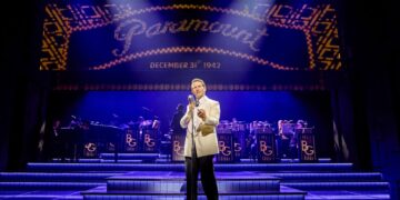 Sinatra the Musical performers in a West End stage scene