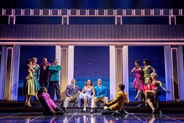 A stage scene from Sinatra the Musical with performers in period costume