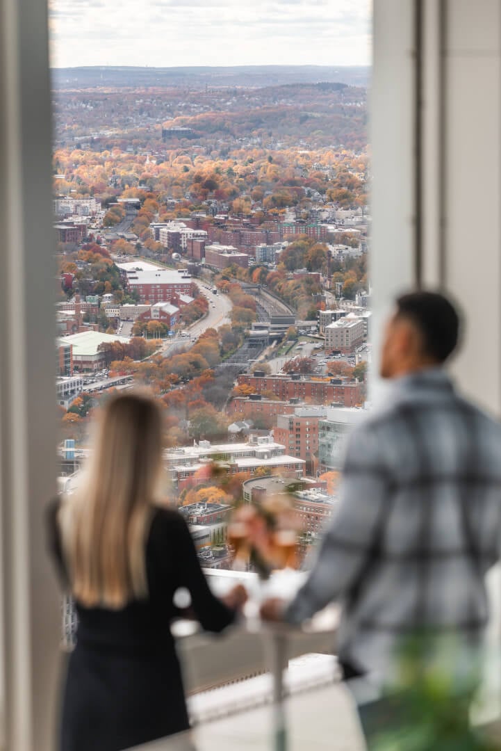 Fall city view through a View Boston window