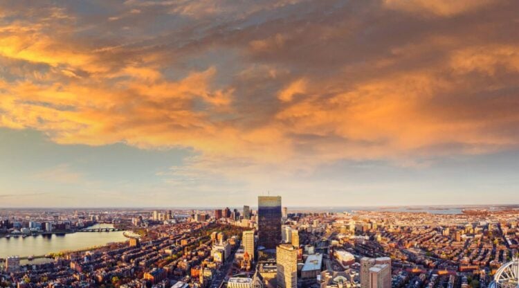 Wide panoramic view across the Boston skyline