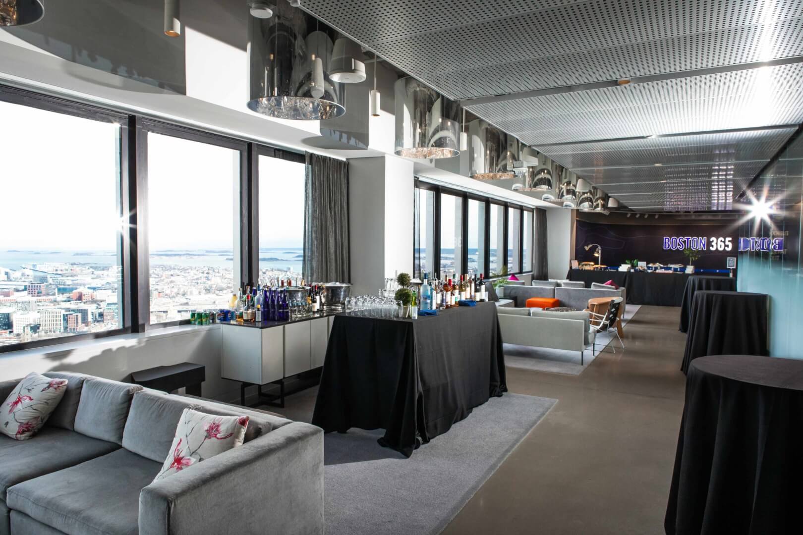 Lounge seating and skyline views at View Boston Observation Deck