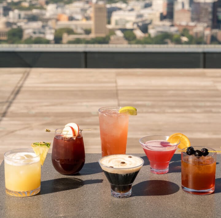 Cocktails served beside the Boston skyline at View Boston