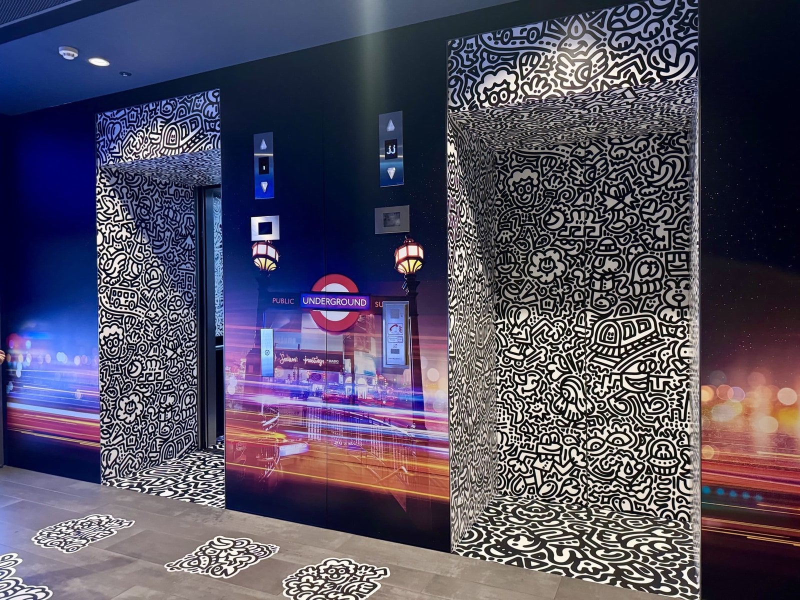 Mr Doodle installation detail inside The View from The Shard